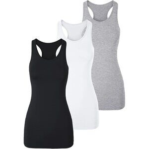 Long Cotton Tank Tops for Women 3-Pack Racerback Sleeveless Workout Layering
